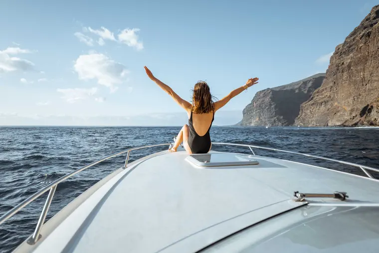 Sailing on a yacht near the coast